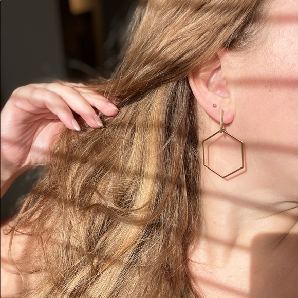 Zoey Hexagon Gold Drop Earrings - Picture 4 of 7